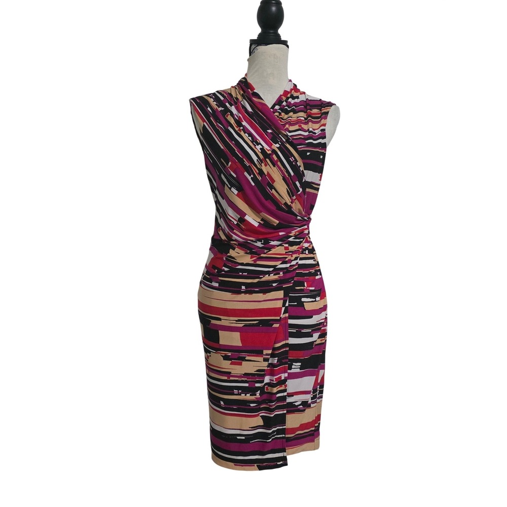 Peck‎ & Peck Women Magenta Abstract Geometric Ruched Sheath Dress Size 6